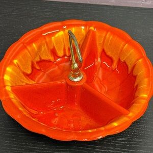 Made in USA Vintage Vibrant Orange Divided Serving Candy Relish Dish
